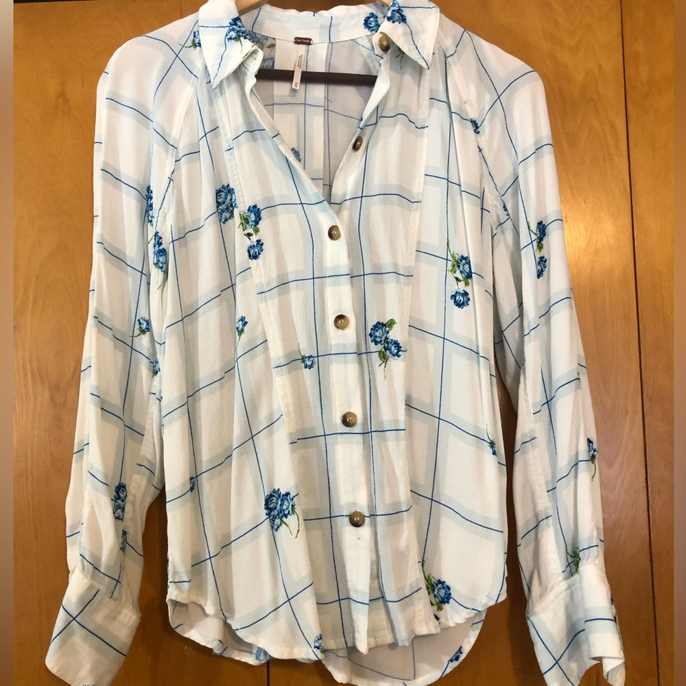 Free People White Floral Shirt